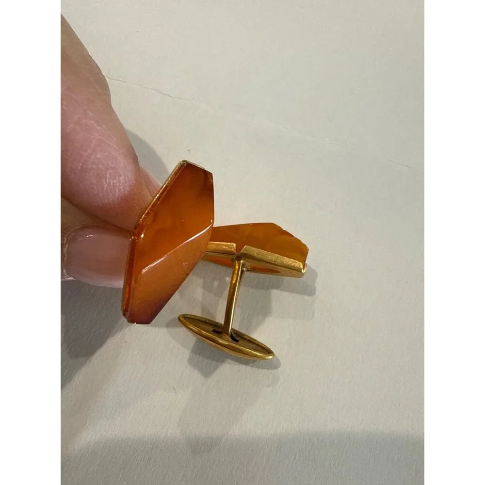 Vintage Soviet Amber Cufflinks Diamond-shaped